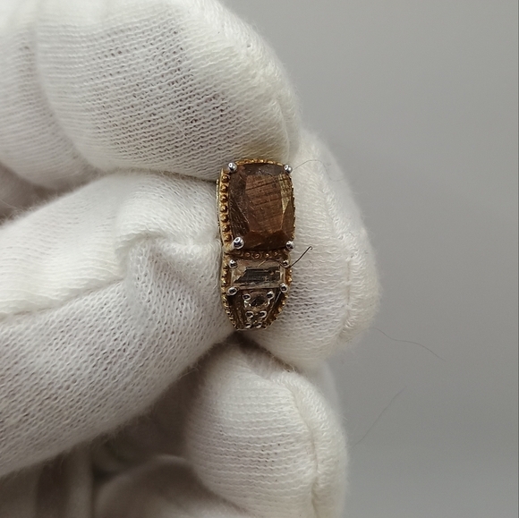 Pendant And Earring Set Sterling Silver With Carmel And Colorless Gemstones - Picture 4 of 5